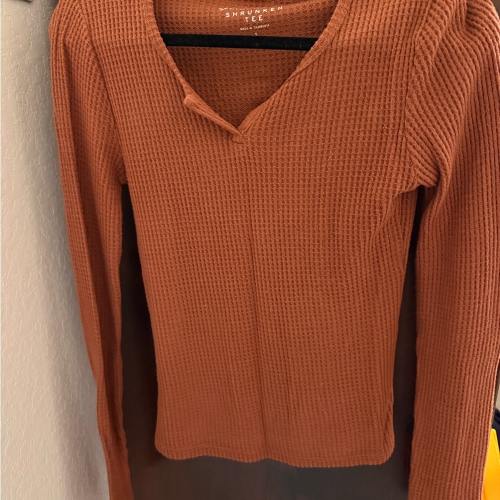 Aeropostale Shrunken Waffle Knit Tee - Rust